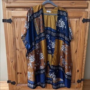 Free People Mon Cheri Satin Floral Kimono One Size Boho Patchwork
